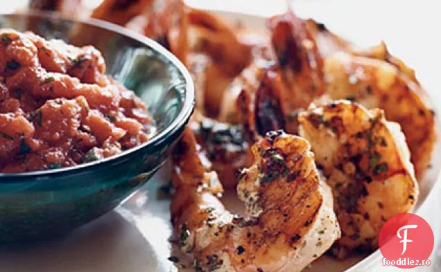 Creveți de ghimbir-usturoi cu sos de roșii acidulat