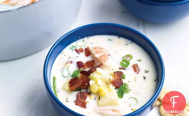 Chowder de porumb și creveți cu slănină