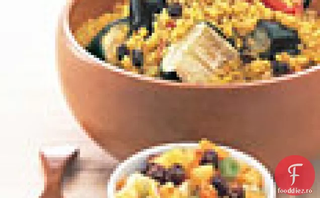 Couscous curry cu legume prăjite, Chutney de piersici și iaurt de coriandru