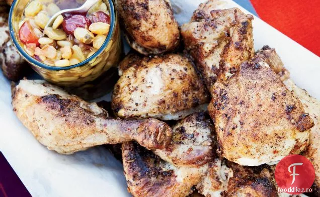 Friptura de pui sarata cu stafide si nuci de pin Agrodolce