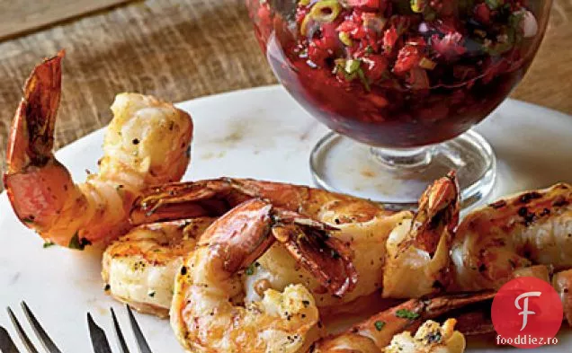 Creveți la grătar cu Salsa proaspătă de afine