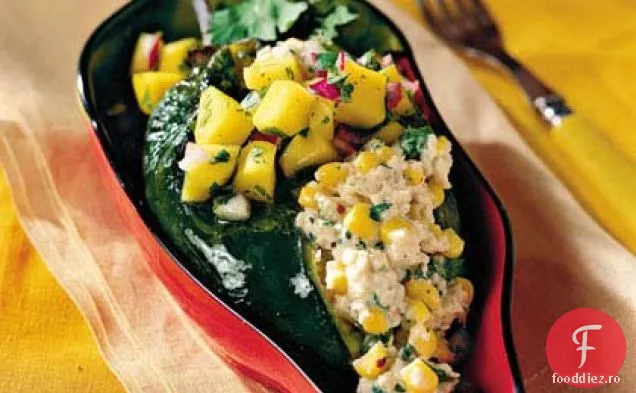 Poblanos cu brânză de Crab și capră cu salsa de Mango