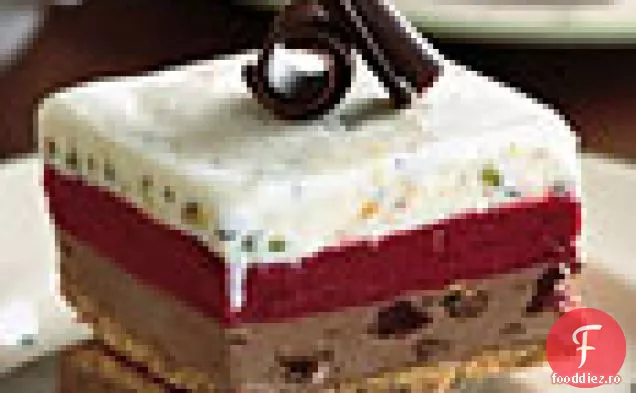 Tort de înghețată cu ciocolată-cireșe, fistic și zmeură