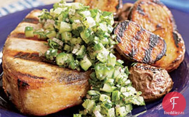 Pește-Spadă La Grătar Cu Sos De Lămâie, Mărar Și Castraveți