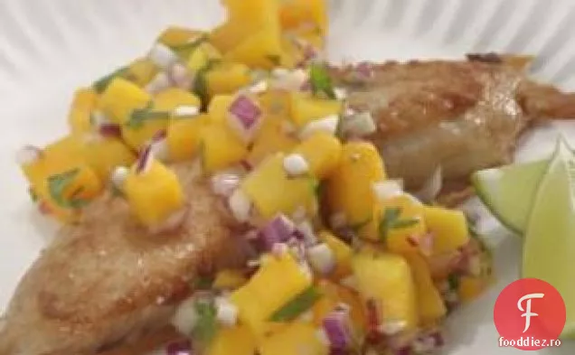 Tilapia bătută cu bere cu Salsa de Mango