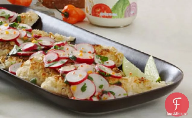 Pește cu crustă de Tortilla cu salată de ridiche