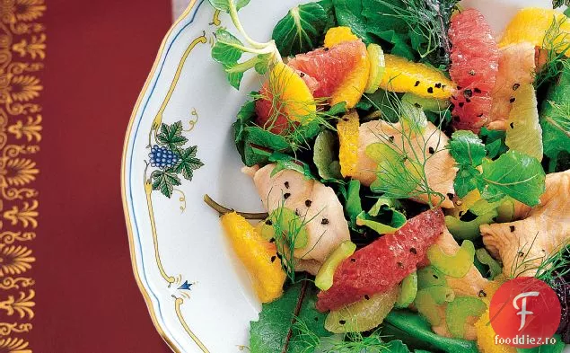 Salată de citrice și Mesclun cu păstrăv marinat