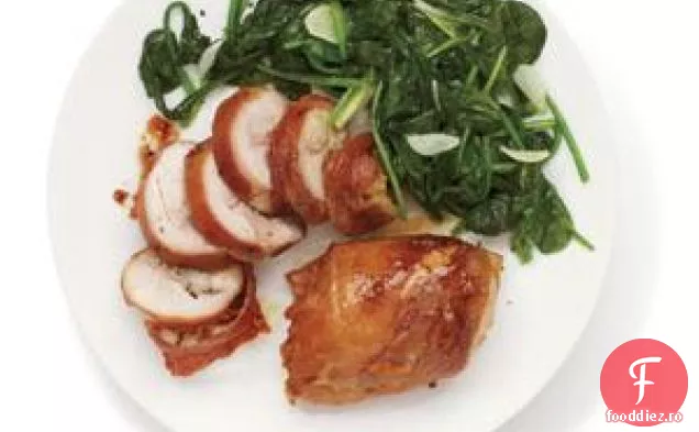 Prosciutto-pui învelit cu spanac saut