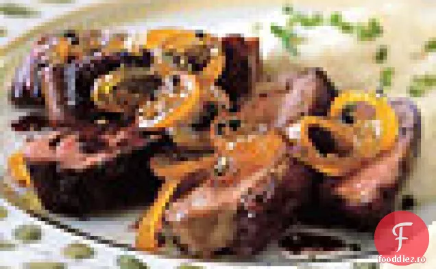 Piept de rață ars cu sos de vin roșu și Kumquats confiate