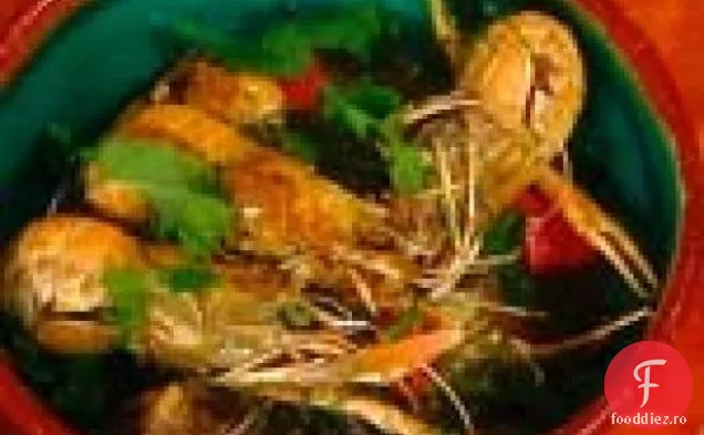 Scampi cu usturoi, ardei iute și mentă: Scampi con Aglio, Peperoni e Nepitella