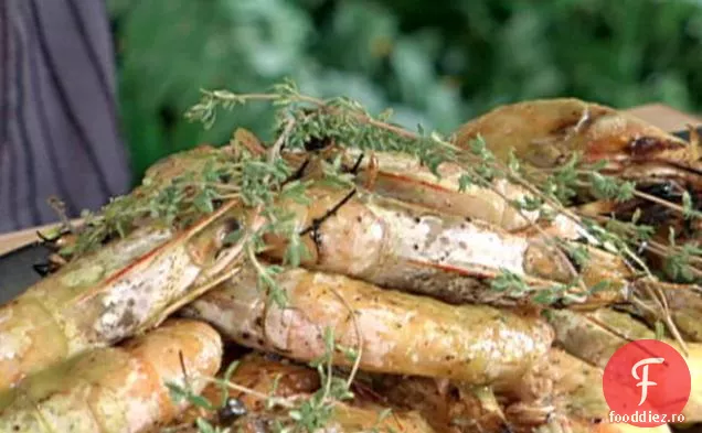 Creveți la grătar cu vinetă de usturoi prăjită Habanero