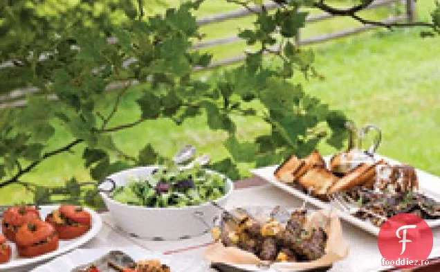 Kebab De Vită La Grătar Cu Scallions, Coriandru Și Mentă