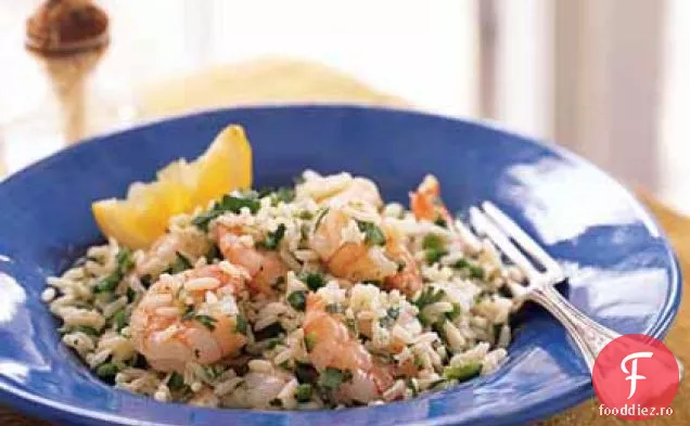 Salată de creveți și orez cu pansament Cilantro-lămâie
