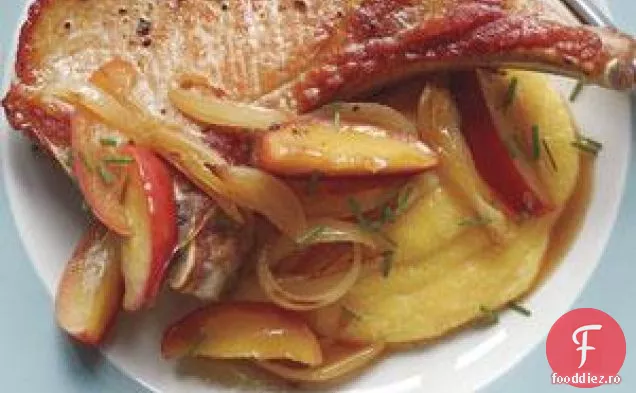 Cotlet De Porc Cu Mere Si Mamaliguta Saut Si Mamaliguta