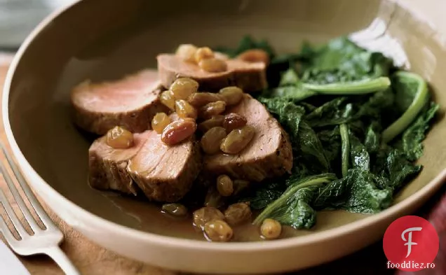 Filet de porc prăjit cu sos de tigaie cu stafide-ghimbir