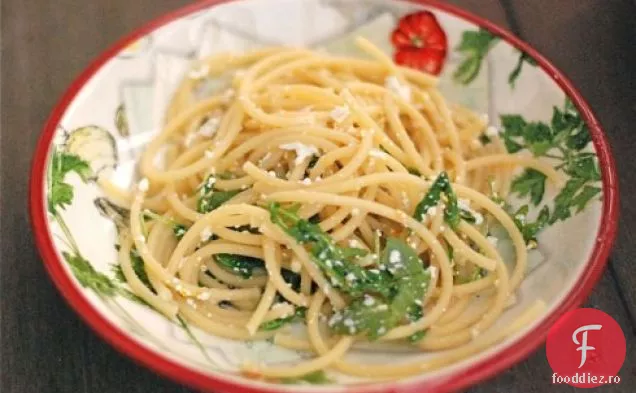 Spaghete Meyer Lemon Ricotta cu rucola (alias Paste pentru frigider)