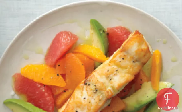 Biban de mare prăjit cu ulei de citrice și Avocado