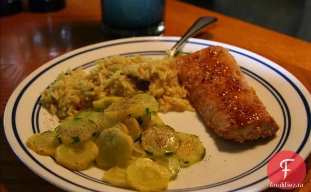 Păstrăv caramelizat cu unt de portocale și ghimbir