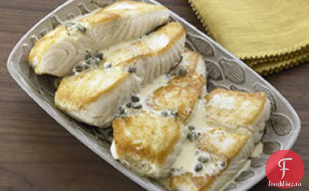 Halibut prăjit în tigaie cu Rețetă de vinaigretă cu Caper
