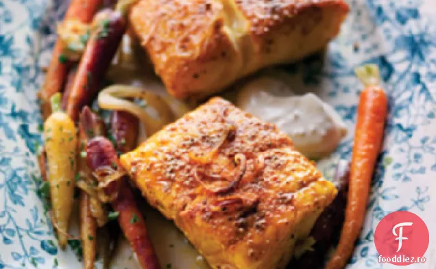 Halibut ars cu coriandru și morcovi