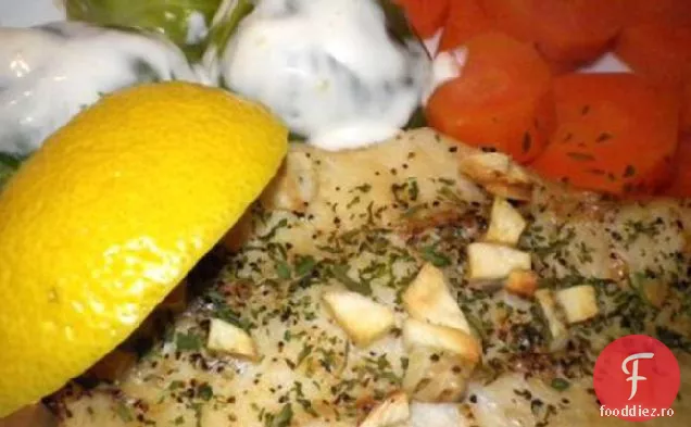 Friptură de somon sau ton cu usturoi și pătrunjel