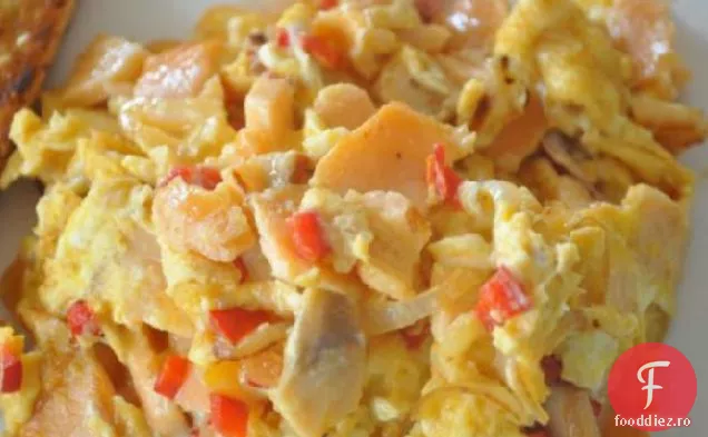 Leo-Lox, ouă și ceapă (versiunea mea cu ardei gras roșu)