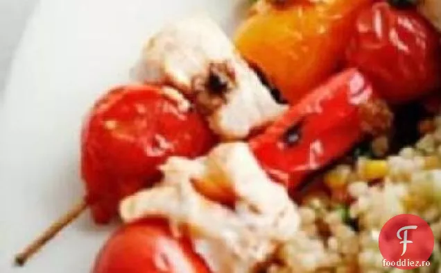 Kebab de pește-spadă, slănină și roșii Cherry