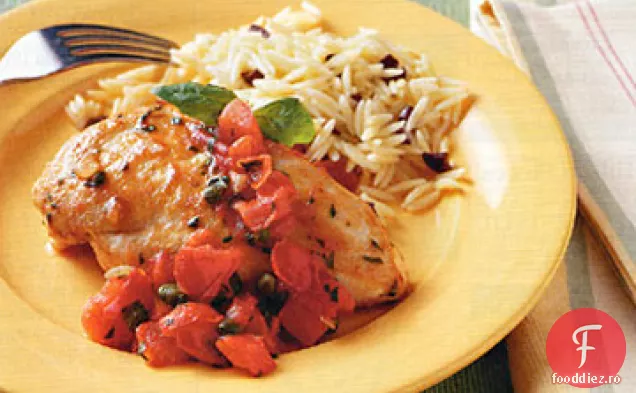 Saut de pui de vara cu sos de rosii-busuioc