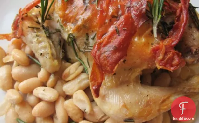 Găini de vânat Cornish cu Prosciutto și rozmarin cu fasole albă