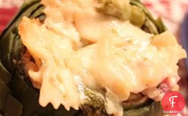 Rigatoni Sue cu ardei roșii prăjiți, anghinare și sparanghel