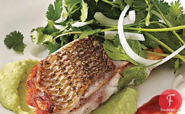 Bas în dungi cu salată de coriandru-ceapă