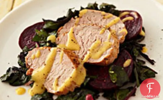 Filet De Porc Cu Sfeclă Prăjită Și Verdeață