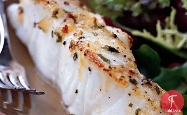 Biban de mare fript cu glazură de ananas-Chili-busuioc