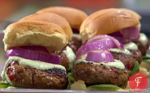 Burgeri de miel Indian cu sos Raita verde și ceapă roșie